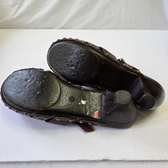 Nine West Brown Leather Clogs Size 6M Studded Buckle Vtg Y2K Boho Western Mules - Picture 10 of 10